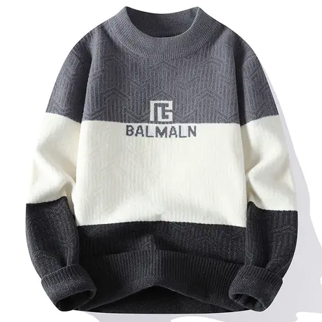 拼色毛衣男士秋冬季潮牌圆领针织衫男高级感保暖内搭毛衫冬天线衣商品大图