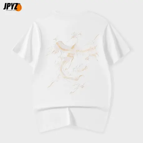 凤凰刺绣短袖t恤男日系简约纯棉重磅体恤宽松潮流休闲上衣服夏季商品大图
