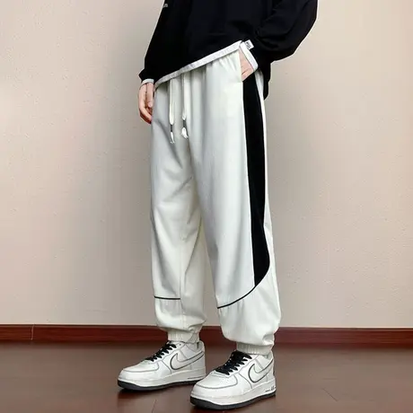 灯芯绒休闲裤子男春秋季新款宽松束脚卫裤男士潮牌拼接阔腿运动裤商品大图
