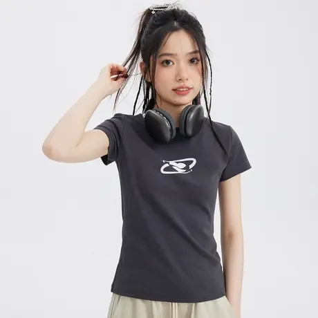 尔给印花正肩短袖t恤女夏季新款2023盐系穿搭小个子上衣显瘦修身商品大图