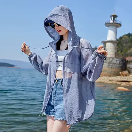 时尚气质百搭连帽外套遮阳衣女士2023年夏季新款中长款显瘦夹克商品大图