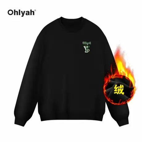 Ohlyah简约圆领套头卫衣女2023秋冬季韩版宽松加绒打底衫长袖上衣商品大图