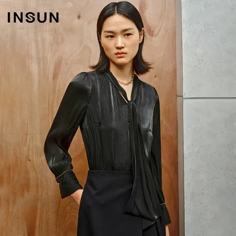 INSUN恩裳线上专选秋季琉璃纱立领飘带衬衫商品大图
