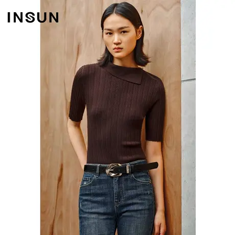 INSUN恩裳线上专选秋季羊毛混纺修身毛针织衫图片