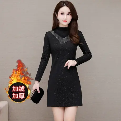 中长款加绒加厚打底衫女2023冬装新款高端洋气贵夫人气质连衣裙女商品大图