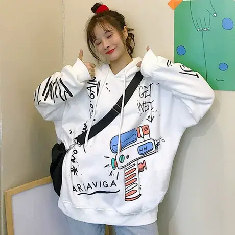 连帽卫衣女2023新款秋冬季小个子宽松韩版上衣慵懒风加绒加厚外套商品大图