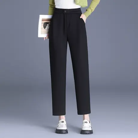 小个子毛呢直筒裤女秋冬2023新款松紧腰显瘦休闲裤百搭减龄萝卜裤商品大图