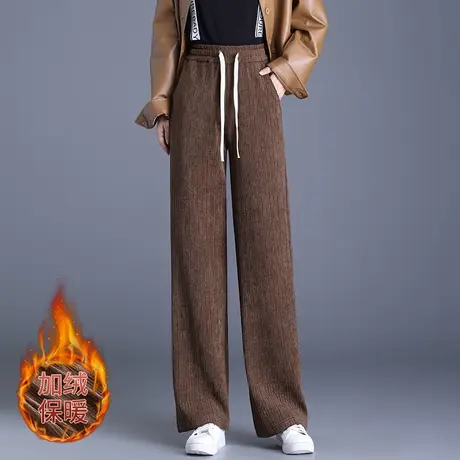 妈妈秋冬加绒加厚阔腿裤子女宽松显瘦加大码中年直筒休闲拖地长裤商品大图