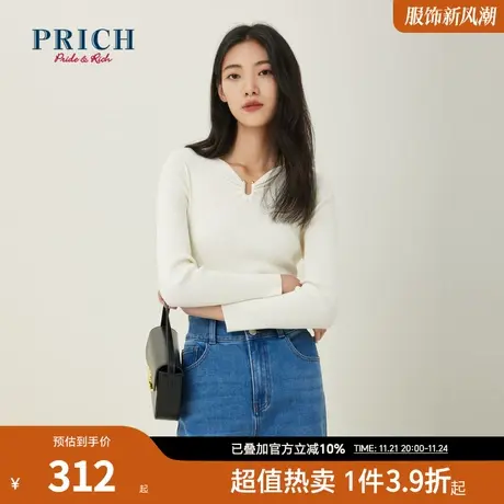 PRICH法式修身显瘦套头针织衫肌理感气质毛衣上衣女图片