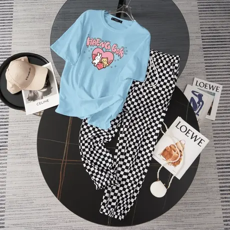 网红炸街运动服套装女夏季薄款时尚洋气短袖长裤小个子休闲两件套图片