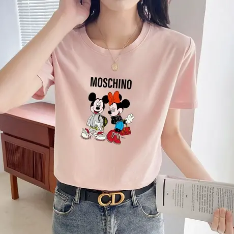 短袖宽松薄款米奇t恤女2022年新款夏季短款纯棉百搭内搭打底衫女图片