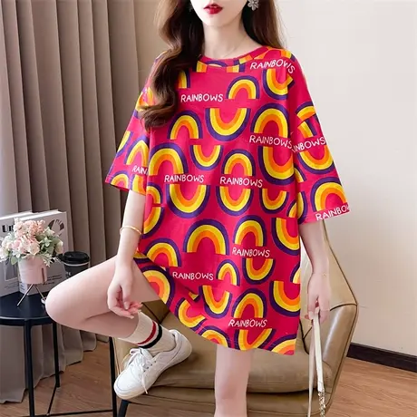 印花短袖t恤女宽松2023年夏季新款休闲打底体恤圆领上衣ins潮网红商品大图