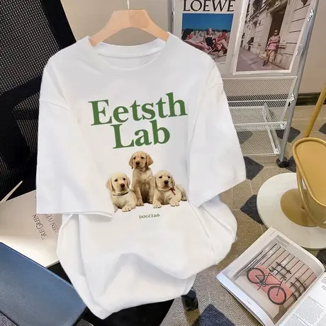 白色宽松t恤女夏韩版chic卡通减龄别致上衣大码正肩纯棉短袖ins潮商品大图