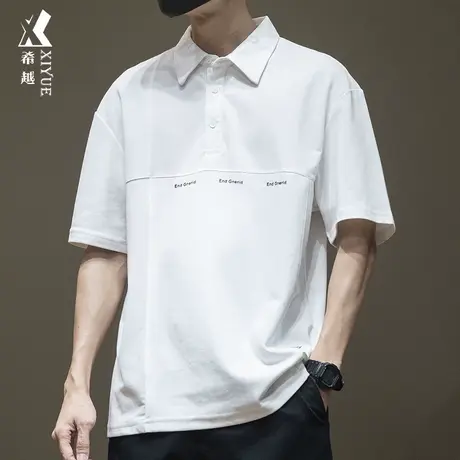 希越日系简约250g重磅Polo衫短袖男宽松大码衬衣夏季休闲衬衫t恤商品大图