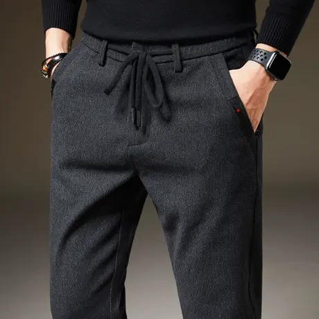 春秋款磨毛呢裤子男士休闲长裤宽松直筒加厚保暖冬季棉裤冬天冬装商品大图