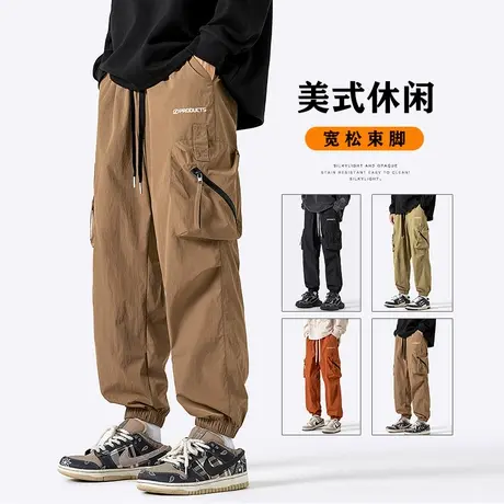 高级感美式束脚拉链口袋休闲裤子春季2024年新款男生哈伦潮牌工装商品大图