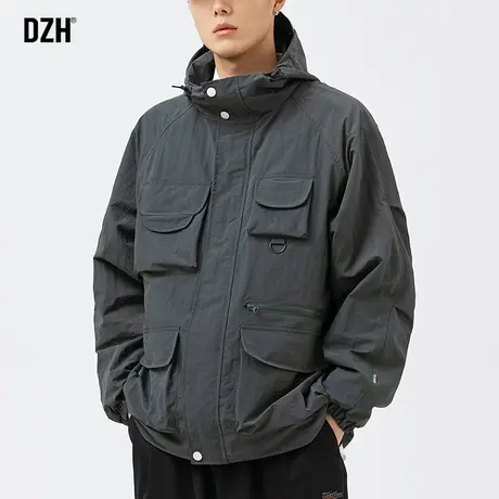 男士绿色美式机能工装外套男春秋款休闲宽松上衣2023新款夹克男装商品大图