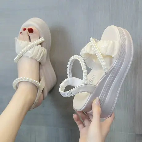 内增高跟罗马凉鞋女夏2025新款网红厚底时装坡跟超火配裙子仙女鞋图片