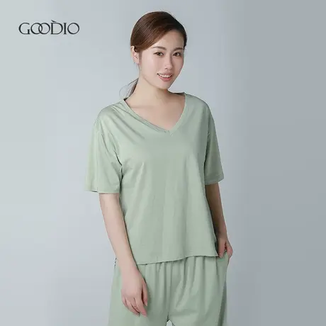 歌帝夏季女睡衣家居服短袖长裤宽松V领莫代尔休闲薄款可外穿套装商品大图