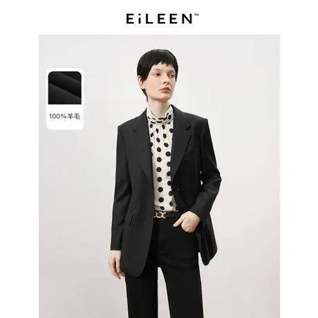 【意大利设计】朗姿纯羊毛黑色西装外套2023秋季新款职业西服上衣图片