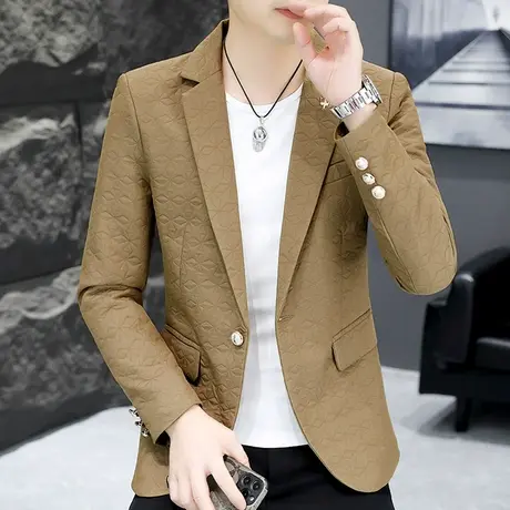 高级感休闲西装外套男士秋装潮流轻熟风格子男装英伦风痞帅小西服图片