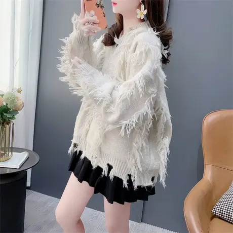 设计感流苏须须V领毛衣女2023年新款秋冬宽松洋气减龄超好看上衣商品大图