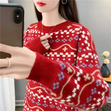 红色女毛衣加厚打底衫秋冬上衣2023年新款爆款洋气宽松百搭女内搭商品大图