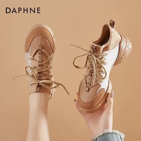 达芙妮系带老爹鞋女2021新款夏季透气粉色显脚小百搭休闲运动鞋女商品大图