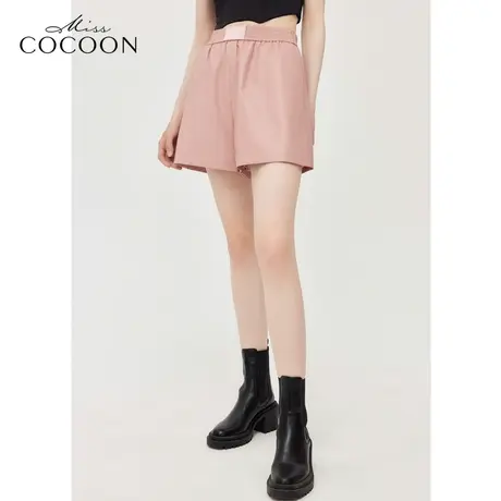 【秋上新】missCOCOON高腰PU皮短裤女2023秋装新款运动五分休闲裤商品大图