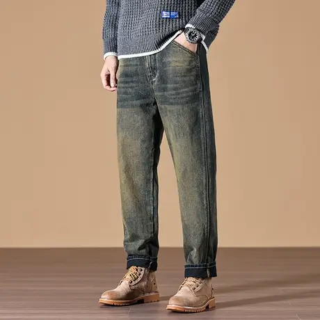 百搭直筒牛仔裤宽松水洗做旧高档牛仔裤男款休闲美式高街牛仔裤男商品大图
