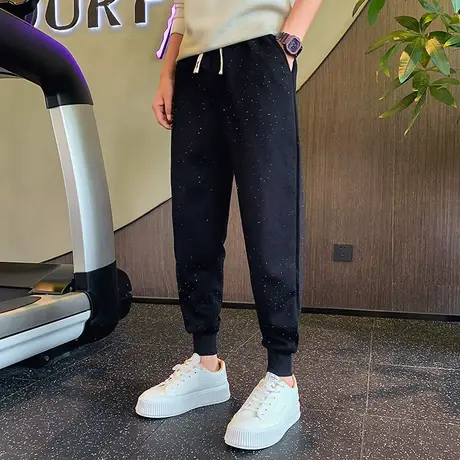 束脚卫裤男秋季潮流运动裤潮牌重磅新款网红烫钻ins哈伦休闲长裤商品大图