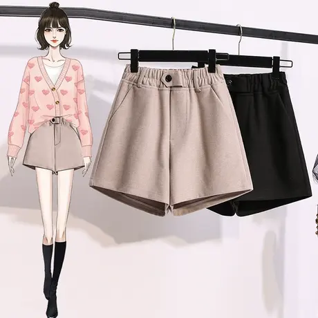 毛呢短裤女秋冬季外穿2024新款高显瘦腰a字阔腿靴裤休闲大码裤子图片