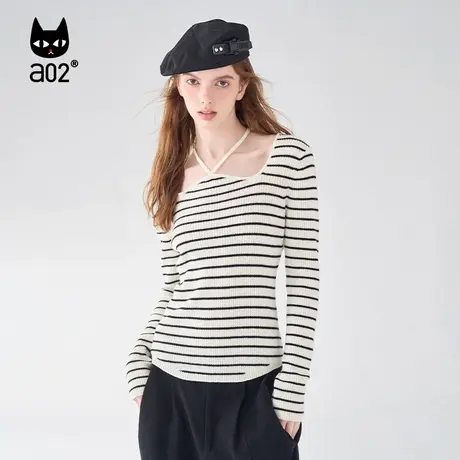 【Fuzzy style】a02通勤羊毛衫女2023秋季修身显瘦撞色打底针织衫商品大图