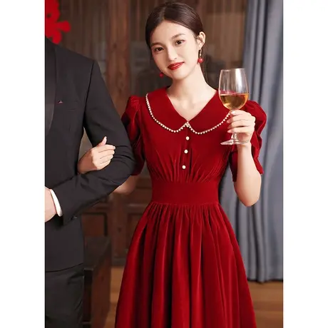 敬酒服新娘2021新款夏季结婚订婚连衣裙回门礼服女平时可穿娃娃领商品大图