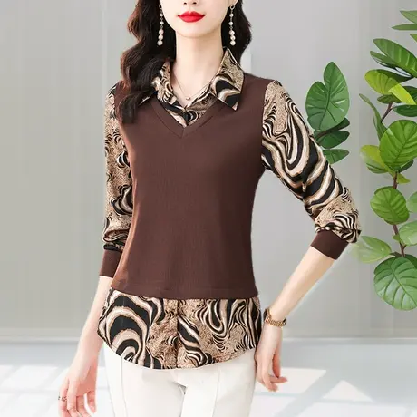 长袖女士t恤春秋装2024新款上衣漂亮打底衫中年妈妈大码洋气减龄图片