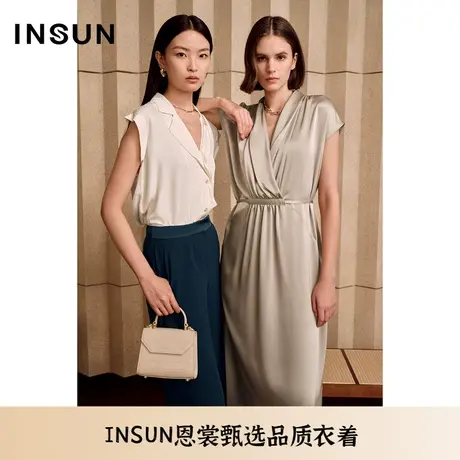 INSUN恩裳夏季修身褶皱三醋酸连衣裙图片