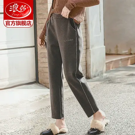 浪莎樱花裤新款日系显瘦哈伦毛呢裤子女九分休闲阔腿裤ins风韩版图片