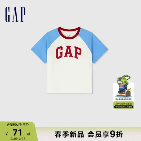 Gap男女幼童2024春季新纯棉小熊logo撞色短袖T恤儿童装上衣890235商品大图