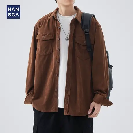 hansca美式复古重磅灯芯绒衬衫男长袖秋冬款潮牌宽松休闲衬衣外套商品大图
