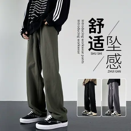 美式复古工装伐木裤男春秋季军绿色潮牌宽松夏季男士直筒休闲长裤商品大图