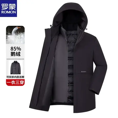 罗蒙爸爸冬季羽绒服加厚保暖中老年男装休闲连帽外衣时尚冬装外套商品大图