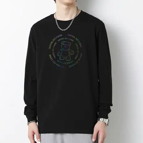 重磅纯棉长袖t恤男2023秋季新款小熊内搭打底衫全棉体恤圆领秋衣商品大图