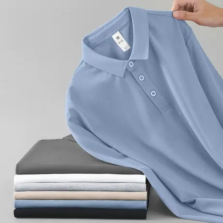 丝光珠地棉polo衫男长袖2023新款翻领t恤有领商务保罗潮流秋衣服商品大图