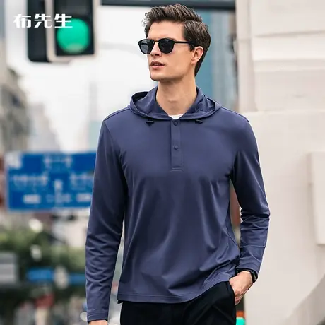MrBu布先生薄款长袖T恤男 秋季新款吸湿排汗速干连帽卫衣 BT11352商品大图