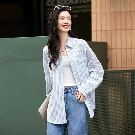 时尚气质休闲格纹长袖衬衫女士2023年秋季新款减龄百搭显瘦上衣商品大图