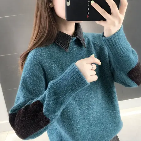 水貂绒针织衫2023秋冬新款宽松慵懒风上衣加厚打底衫毛衣女套头潮商品大图