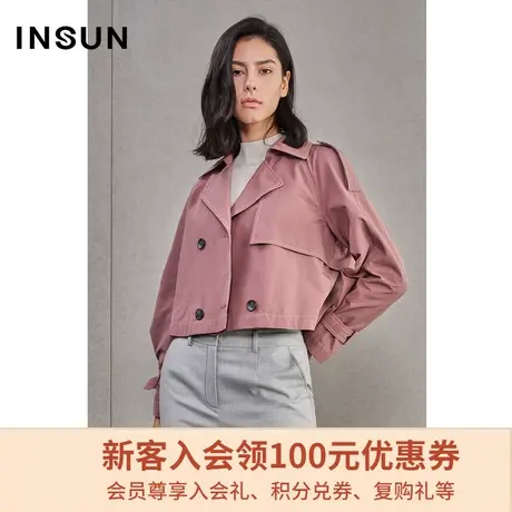 恩裳商场同款时尚宽松韩版休闲气质双排扣短外套风衣女小个子商品大图