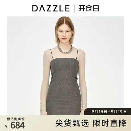 DAZZLE地素奥莱 文艺格纹显瘦吊带连衣裙套装女2D1O6143N商品大图