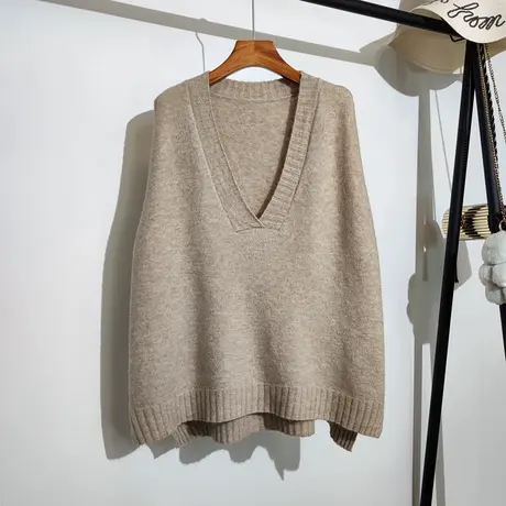 中长款针织马甲女秋冬新款韩版v领宽松慵懒无袖坎肩毛衣背心外穿商品大图