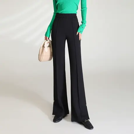 黑色高腰开叉微喇叭裤女2023春季新款显瘦垂感百搭西装长裤喇叭裤商品大图